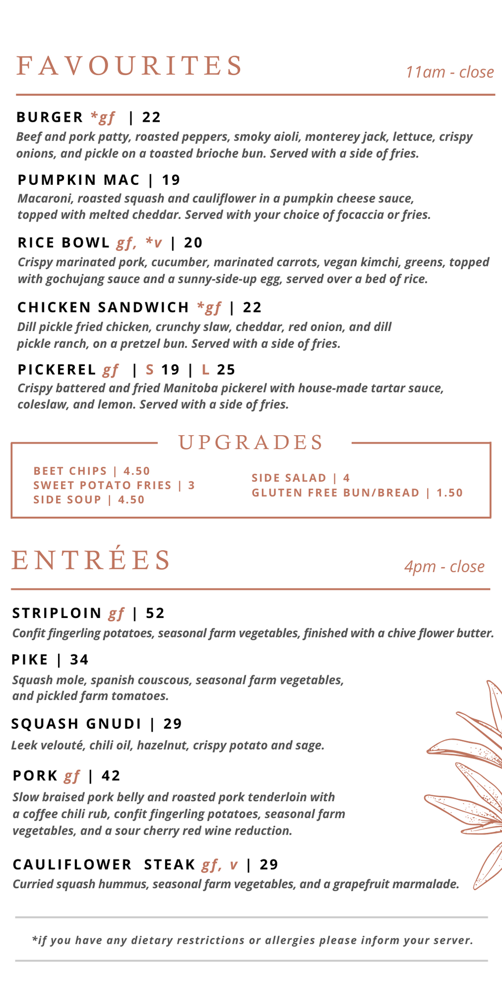 Restaurant Menu– Pineridge Hollow