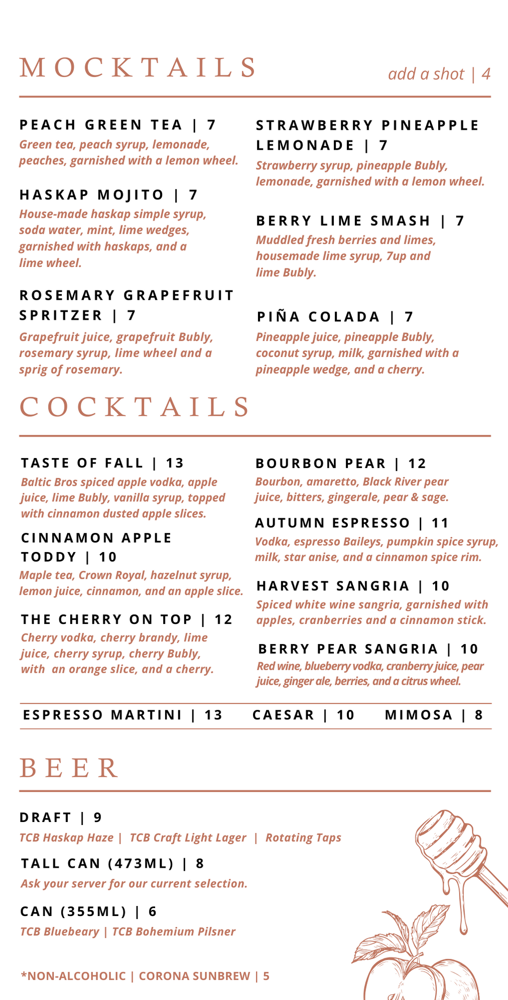 Restaurant Menu Pineridge Hollow