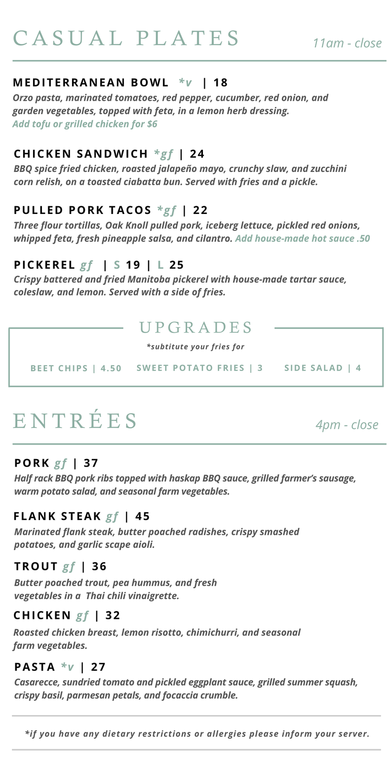 Restaurant Menu Pineridge Hollow