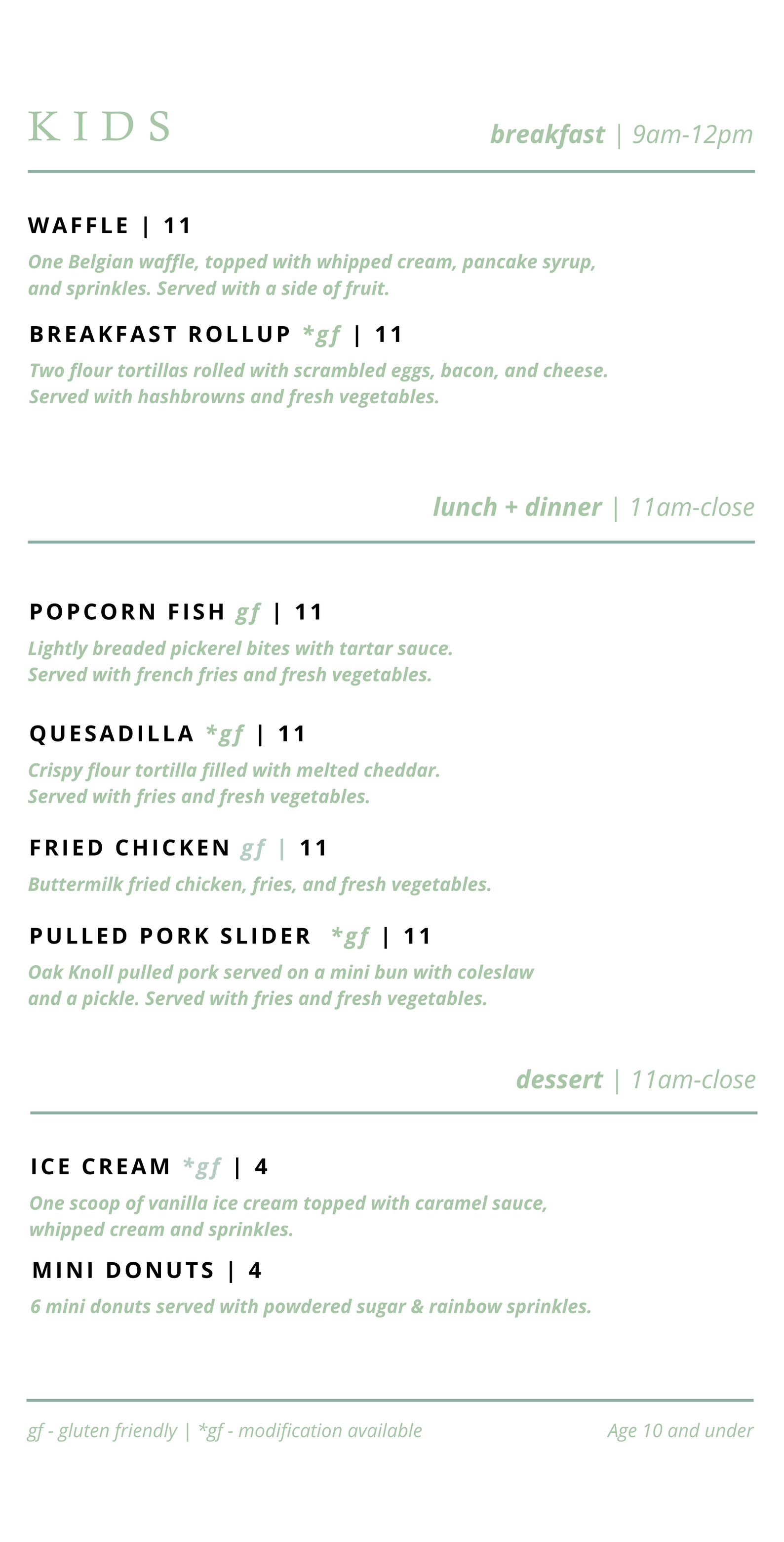 Restaurant Menu Pineridge Hollow